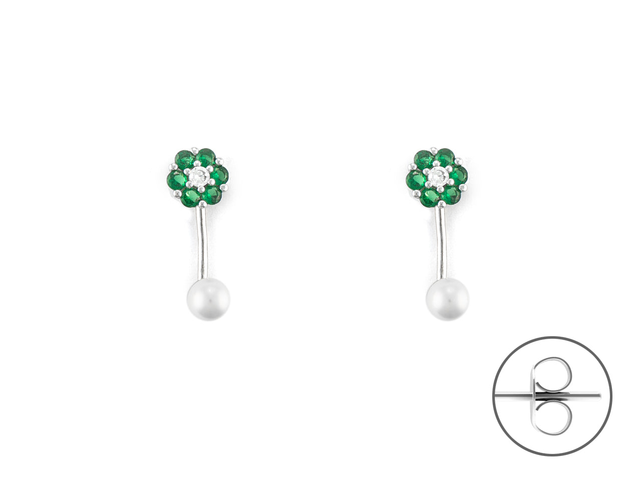 Orecchini Donna Argento 925 4US Cesare Paciotti perla e Zirconi  verdi 4UOR6580W